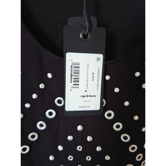 Rag & Bone Priscilla Studded Maxi Dress Black Silver Grommet Scoop Neck M NWT - Picture 5 of 8